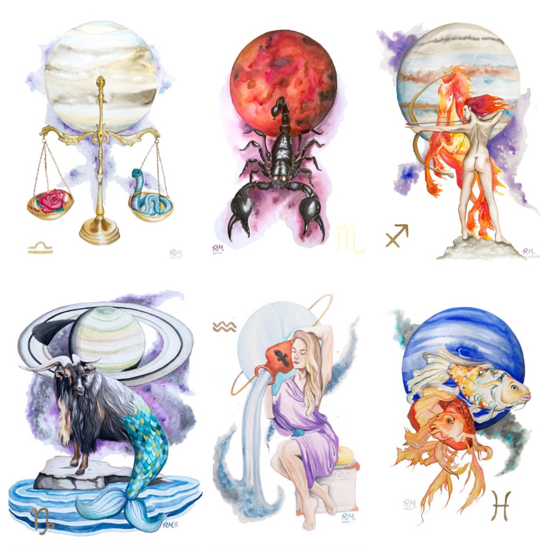 Zodiac Astrology Sign Fine Art Prints Libra Scorpio Etsy