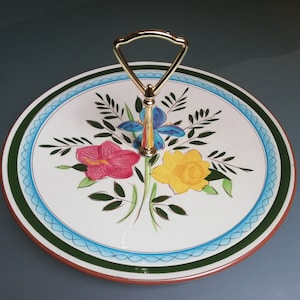 Vintage Hand Painted and Glazed Floral Serving Platter Dessert Tray Elegant Chic Country Garden Theme by the US Potters Association