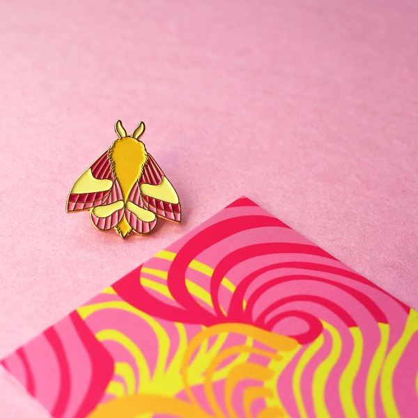 Rosy Maple Moth, Moth Pin, Demin Jacket Pin, Fun Pin, Fun Gift Idea