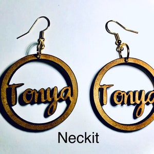 Wooden Custom Name Hoops Dangle Earrings
