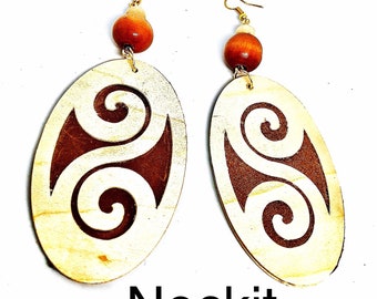 Swirl Round Wood and Leather Dangles