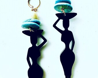 Black Woman Acrylic and Stone Earrings