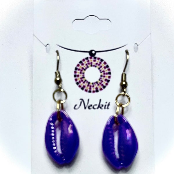 Purple Cowry Shell Earrings