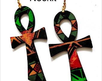 African Kente Print Ankh Earrings