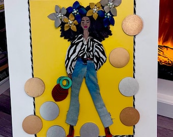 Black Fashionista  “Cute Outfit” Mixed Media Canvas