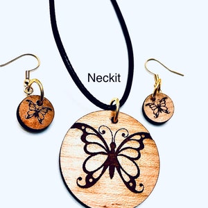 Butterfly Engraved Necklace and Earrings