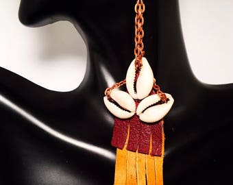 Leather and Cowry Shells Chain Earrings