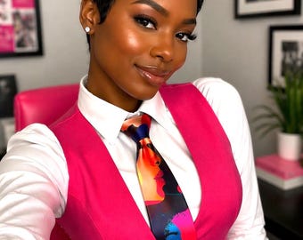 Corbata con estampado artístico multicolor de múltiples caras