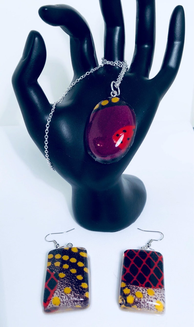 Purple Themed Ankara Print Fabric in Resin Jewelry Set