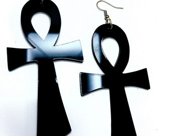 Black Acrylic Ankh Dangles