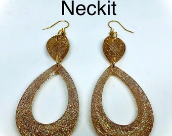 Gold Glitter Resin Earrings Dangles