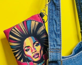 Monedero colorido con estampado de mujer afro