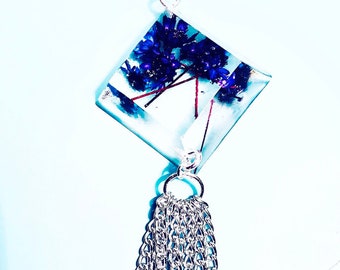 Resin Starflower and Chain Tassel Pendant Charm