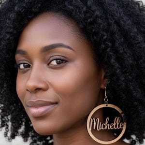 Wooden Custom Name Hoops Dangle Earrings