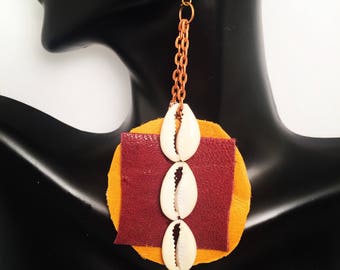Leather and Cowry Shells Chain Earrings