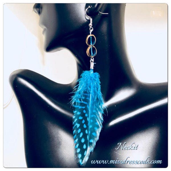 Turquoise Asymmetrical Feather Earrings