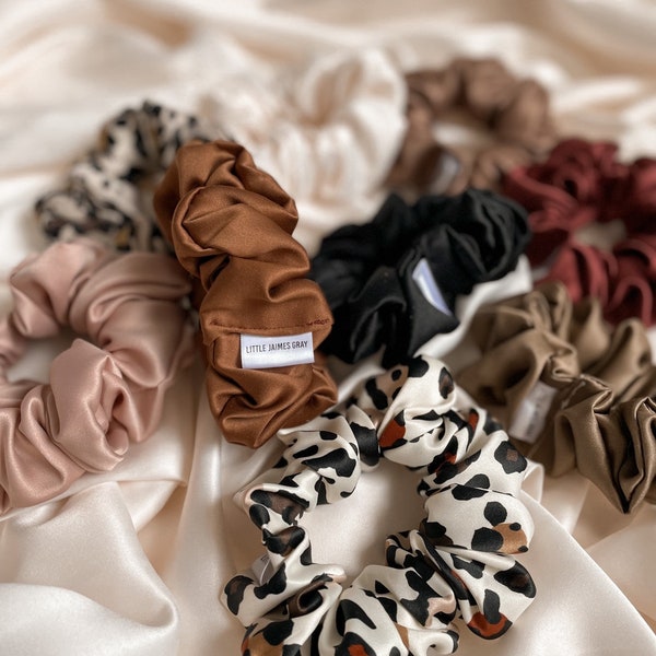 Neutral color soft luxurious satin hair scrunchie