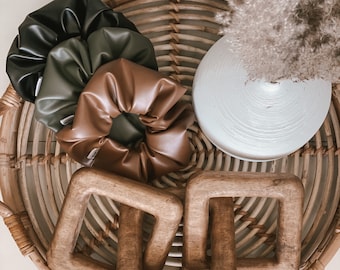 Neutral Faux Leather Scrunchies | Dark Neutral Color  display picture 1