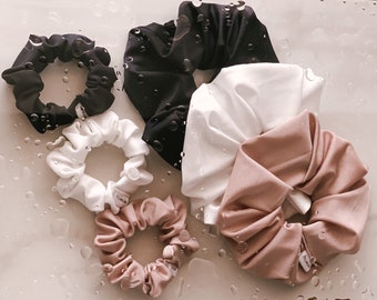 Neutral soft swim material hair scrunchie tie