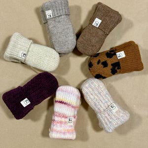 Handmade knit crochet Arctic fleece lined warm unisex BABY mittens