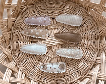 Neutral floral fabric non slip snap hair clips