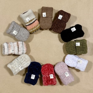 Handmade knit crochet Arctic fleece lined warm unisex BABY mittens