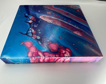 Abstract Fluid Art Painting, Blue and Pink Acrylic Pour on Canvas, Modern Wall Decor