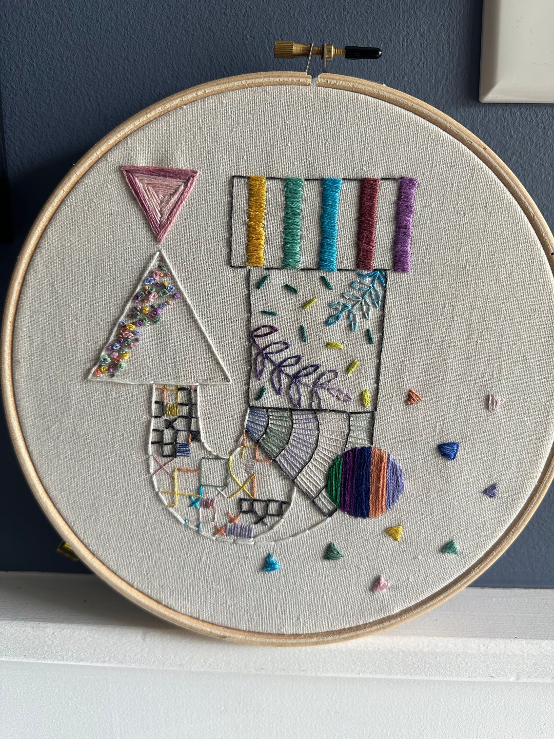 Handmade Geometric Embroidery Art – Colorful Modern Wall Decor - Etsy
