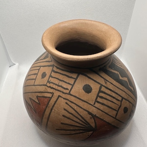 Signed Mata Ortiz Traditional Pottery Bowl, Hand Coiled Painted Clay Olla Pot