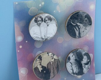 Handmade Lesbian Couple Magnets, Vintage LGBTQ Pride Set of 4
