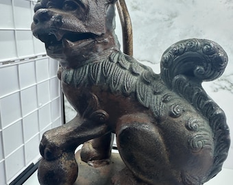Working Rare Frederick Cooper Cast Iron Foo Dog Table Lamp, Vintage Chinoiserie