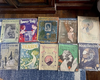 Lot of 10 Antique/Vintage Sheet Music 1910s 1920s Art Deco & Art Nouveau Craft