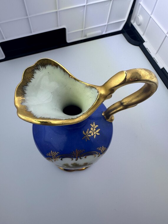 Vintage Limoges Small Jug Pitcher Ewer - Cobalt Blue & Gold Rococo