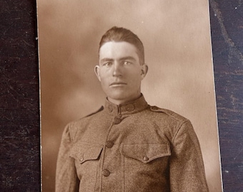 WW1 Photo of Very Handsome Soldier - Sepia Military Portrait Of Man In Uniform
