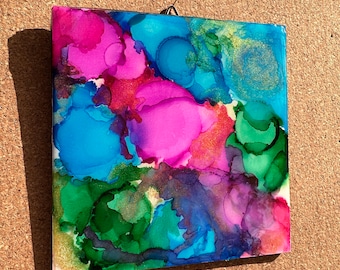 Metallic Alcohol Ink Painting – Iridescent Resin Coated Wall Art
