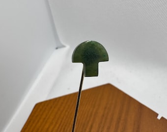 Antique Carved Green Jade Mushroom Stick Pin – Art Deco Hatpin Lapel Pin
