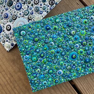 Peinture de gouttes sur planche de bois, gouttes texturées 3D, art moderne à pois que vous pouvez toucher, cadeau d'art fait main unique, art bleu vert, points de tons de bijou