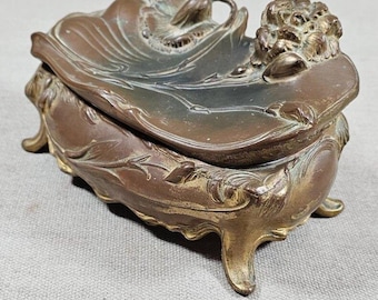 Antique Art Nouveau Jewelry Box Or Casket: Floral Gilt Bronze by JB Jennings Bros
