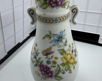 Vintage Minton Haddon Hall Style Vase - White Floral Urn Flowers Butterflies