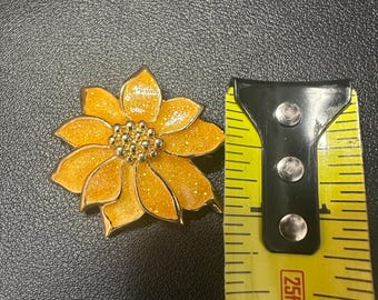 Vintage Avon Brooch - Sparkly Orange and Gold Tone Poinsettia Pin - Enamel Glitter Floral Brooch