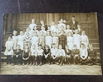 RPPC Postcard Students on Front Steps of School House, Class Photo Early 1900s