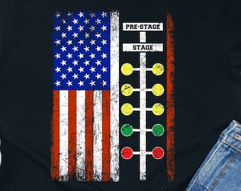 USA Drag Racing T-Shirt: American Flag Race Day Tee