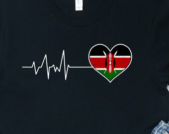 Kenya Flag Heartbeat Shirt: Kenyan Pride Tee