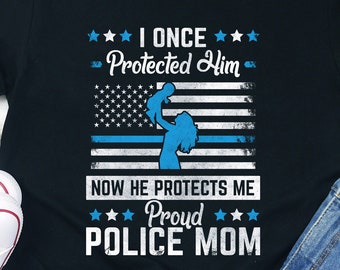 Camiseta "Mamá Policía Orgullosa": Camiseta Gráfica de Línea Azul Delgada