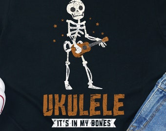 Ukulele Shirt Music Lover Instrument Player Skeleton Graphic Tee Gift Tshirt Acoustic