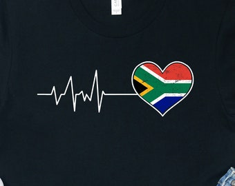 Camiseta con la bandera de Sudáfrica y el corazón: camiseta del orgullo sudafricano
