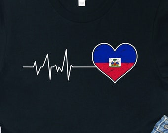 Haiti Flag Shirt Haitian Pride Gift Heartbeat Design National Culture Heritage Apparel Island Country
