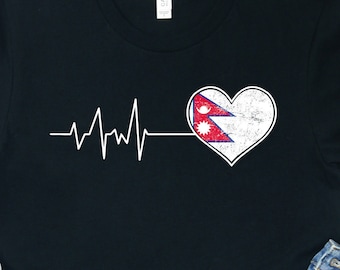 Nepal Heartbeat Flag Shirt: Nepalese Pride Tee