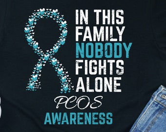 PCOS Awareness Shirt Gift Warrior Fighter Survivor Family Support Tee TShirt Ribbon Health Strength