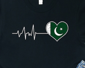 Pakistan Flag Shirt Pakistani Pride Gift Heartbeat Design Cultural Identity Apparel